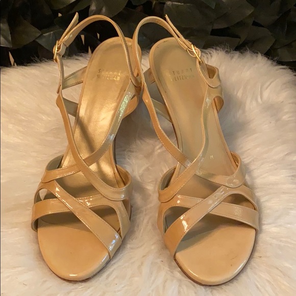 Stuart Weitzman Nude Patent Leather Sandals 9 M - Picture 1 of 6